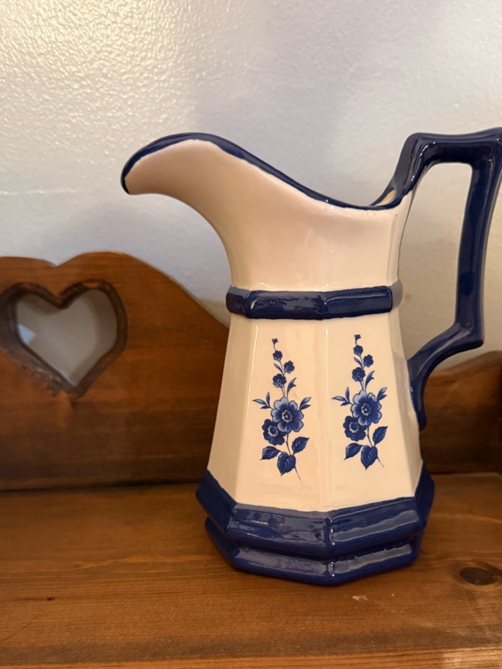 Vintage Blue and White Ceramic Pitcher